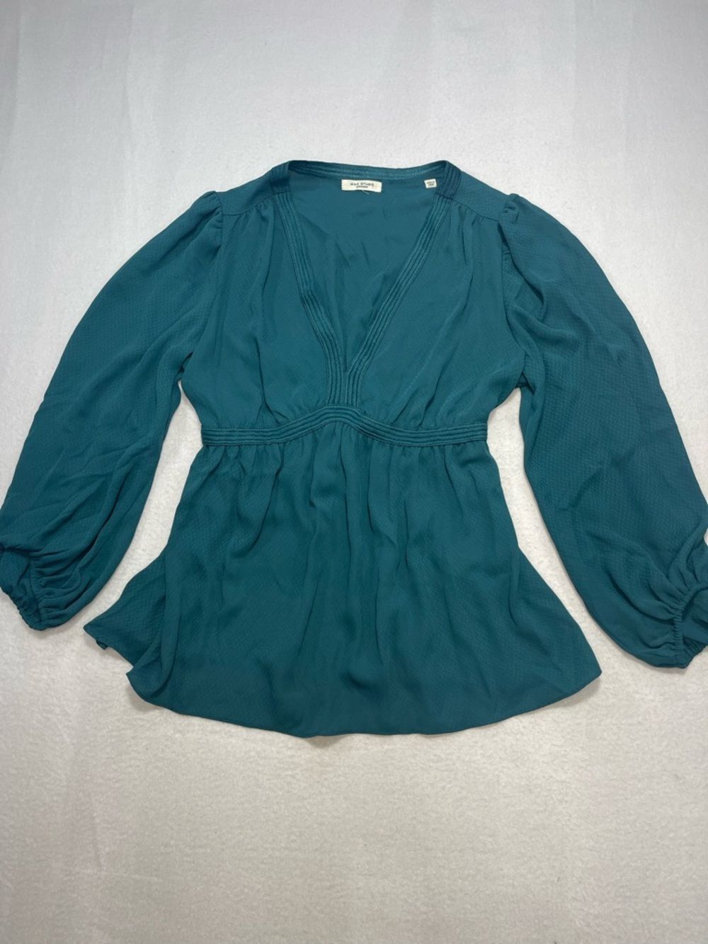 Max Studio London Teal Peasant Blouse Boho Top Medium
